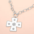 Floral Beaded Metal Cross Pendant Toggle Necklace