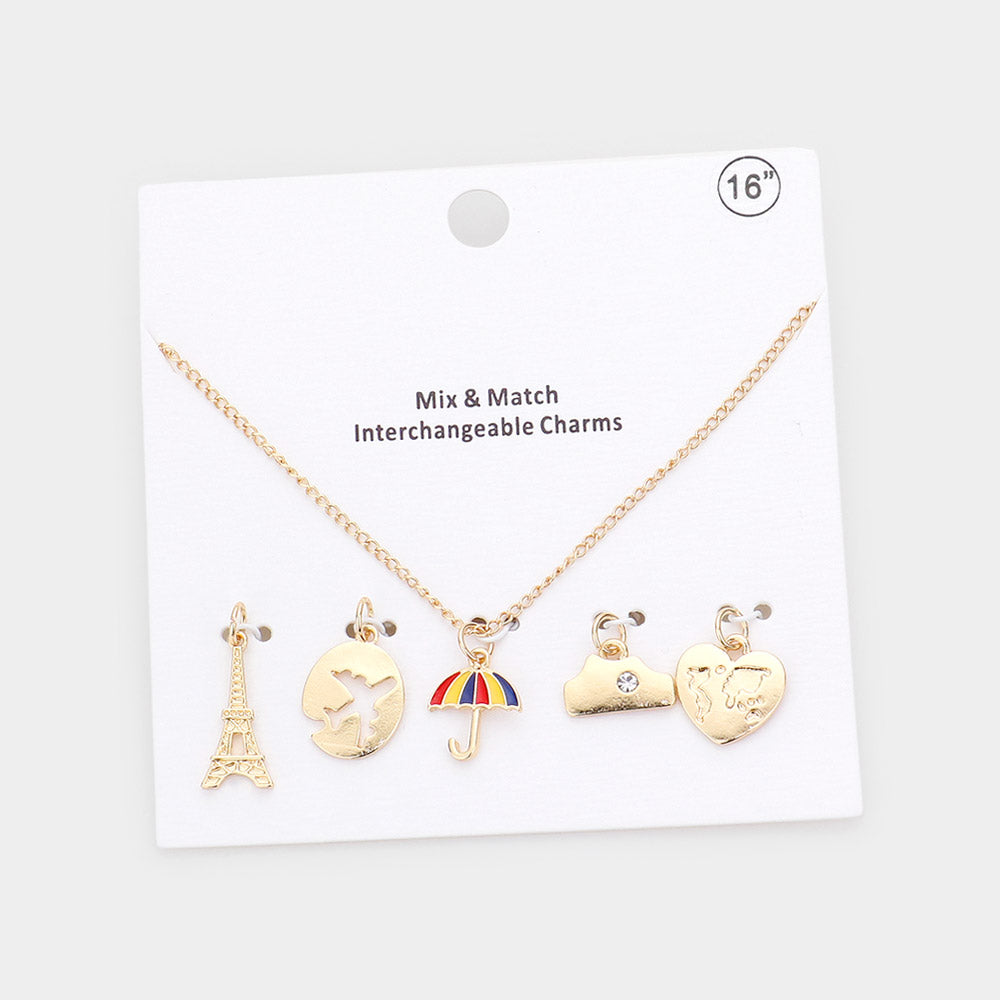 Eiffel Tower Airplane Umbrella Heart Interchangeable Pendant Necklace