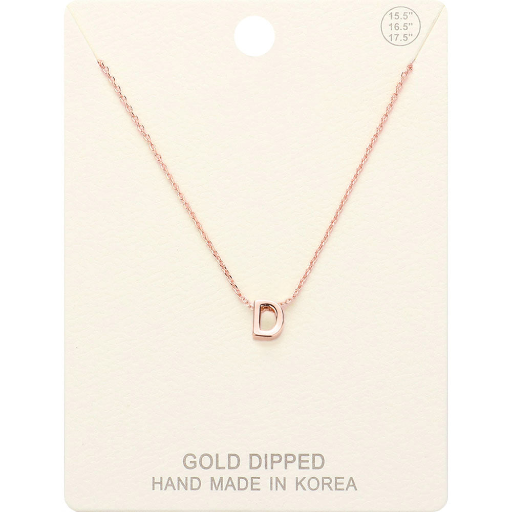 -D- Gold Dipped Initial Monogram Metal Pendant Necklace