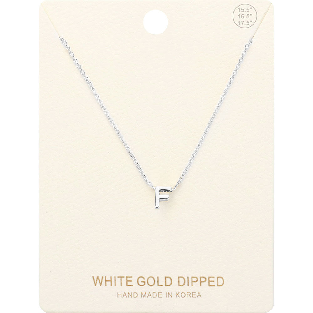 -F- White Gold Dipped Initial Monogram Metal Pendant Necklace