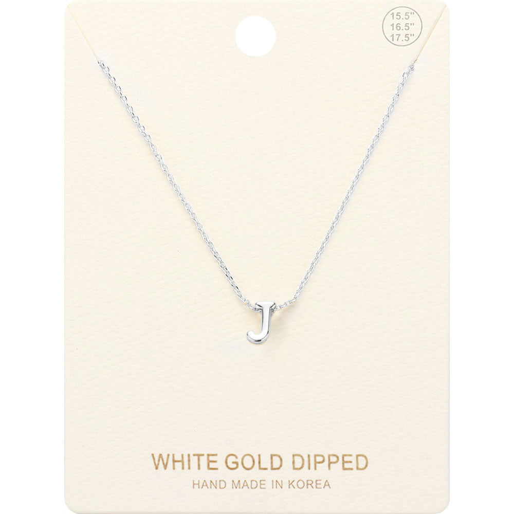 -J- White Gold Dipped Initial Monogram Metal Pendant Necklace