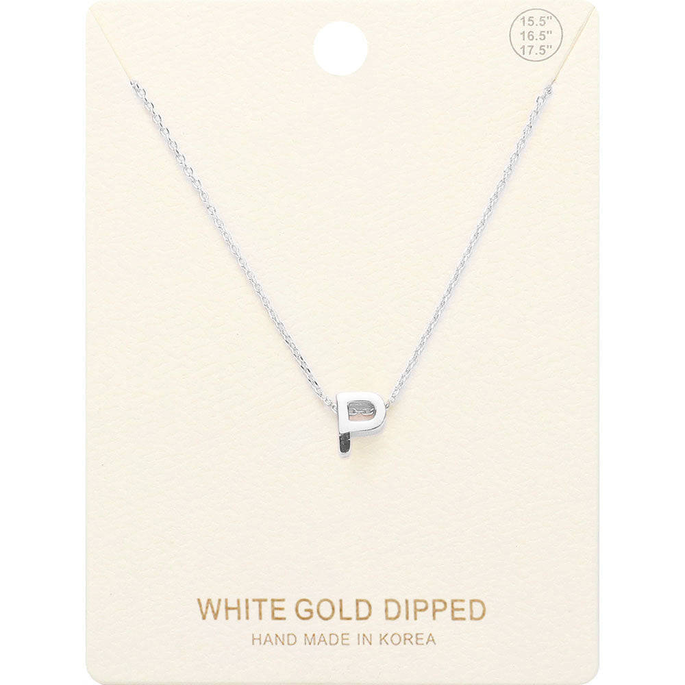 -P- White Gold Dipped Initial Monogram Metal Pendant Necklace