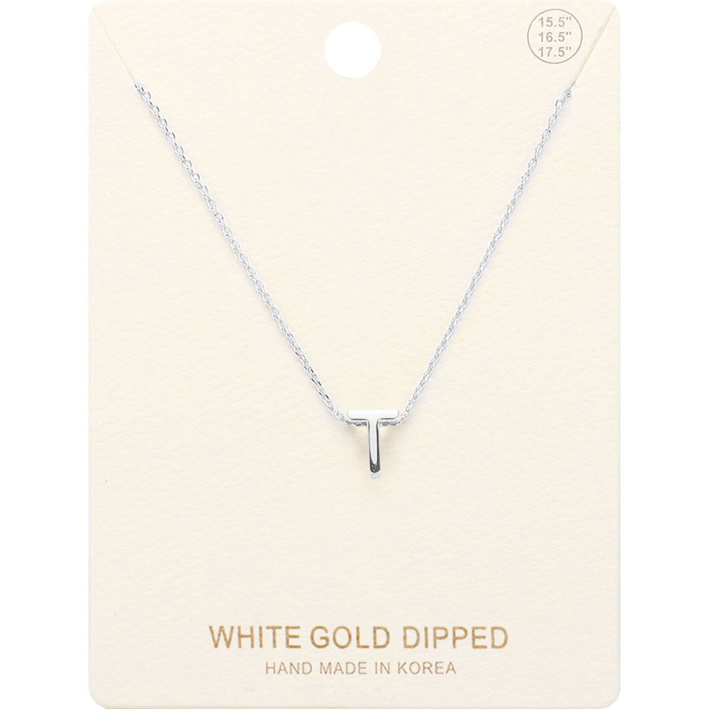 -T- White Gold Dipped Initial Monogram Metal Pendant Necklace