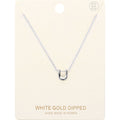 -U- White Gold Dipped Initial Monogram Metal Pendant Necklace
