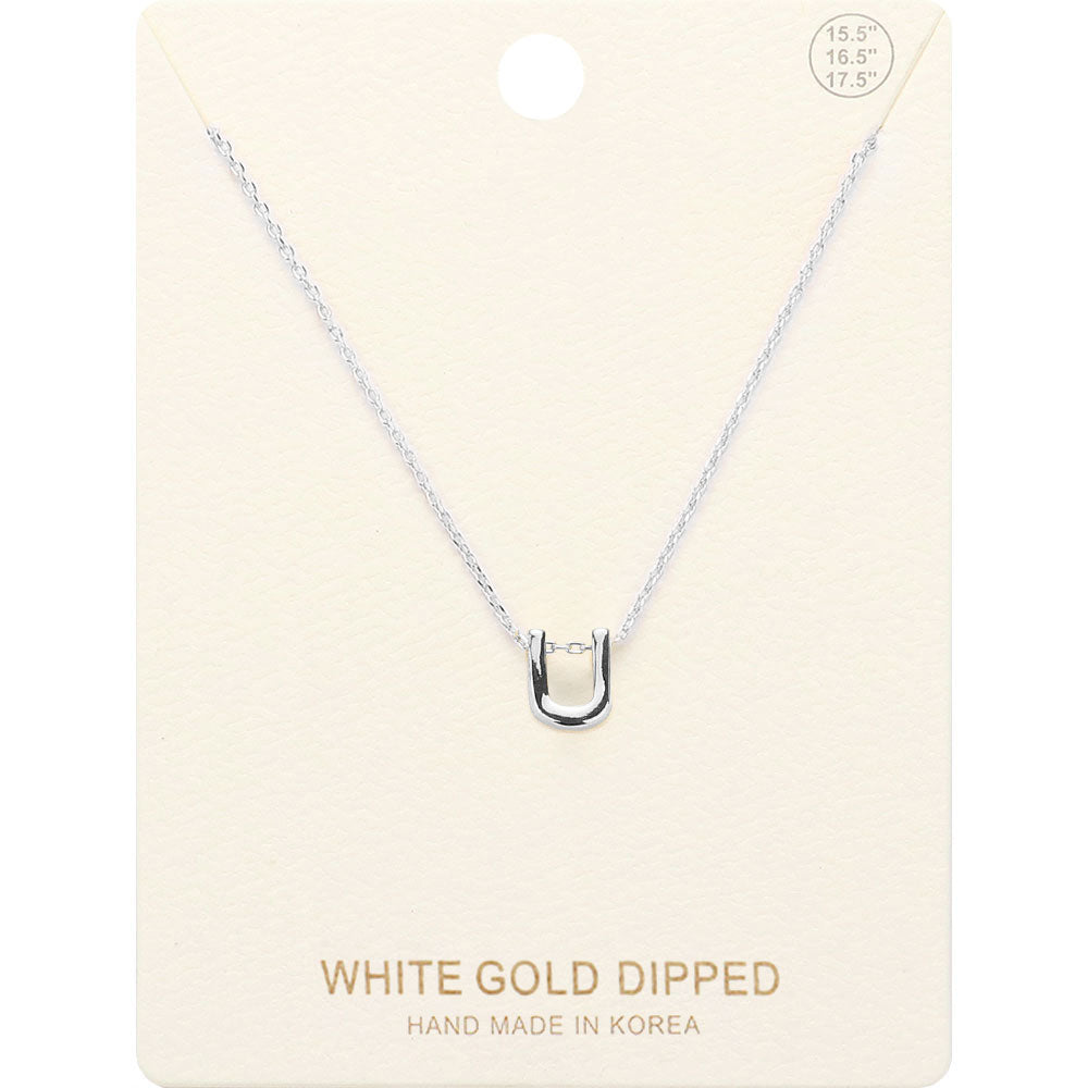 -U- White Gold Dipped Initial Monogram Metal Pendant Necklace
