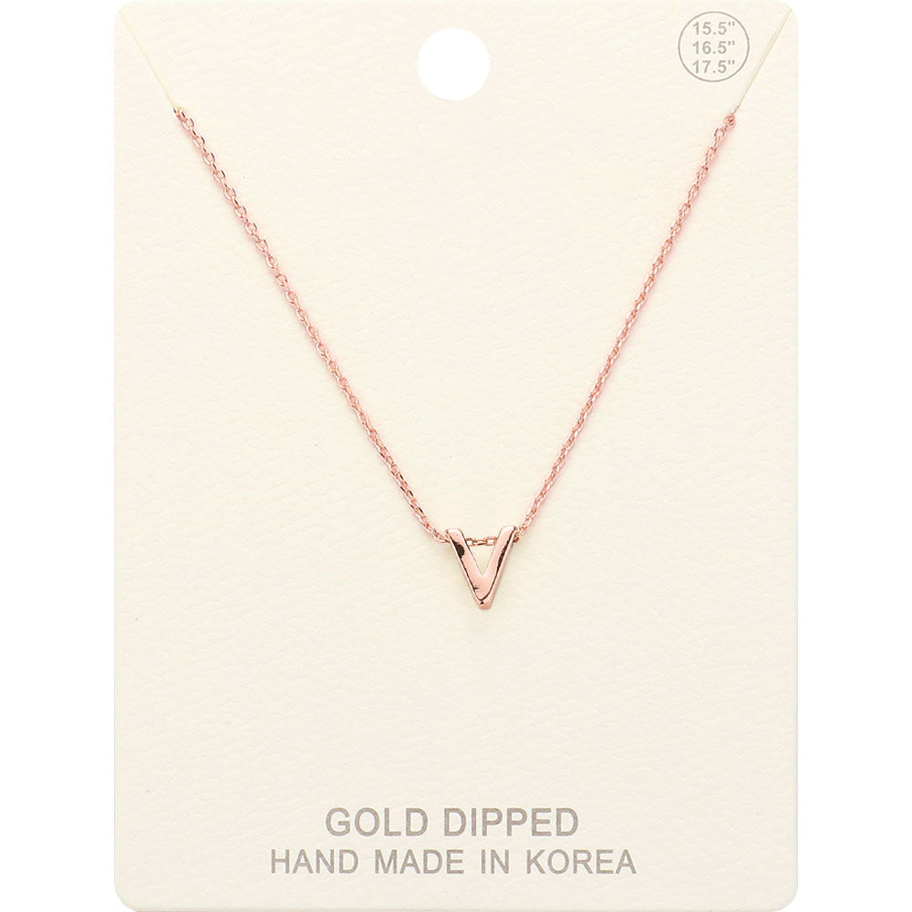 -V- Gold Dipped Initial Monogram Metal Pendant Necklace