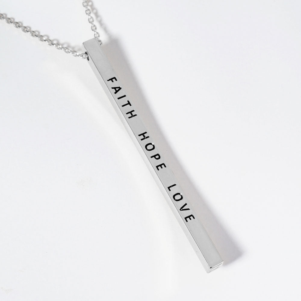 FAITH HOPE LOVE Brass Metal Bar Pendant Necklace