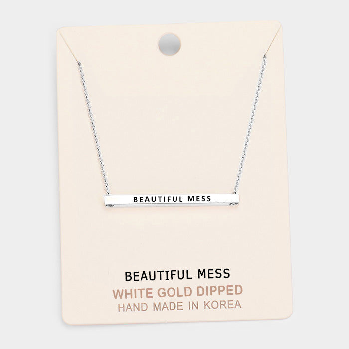'Beautiful Mess' Horizontal Metal Bar Pendant Necklace