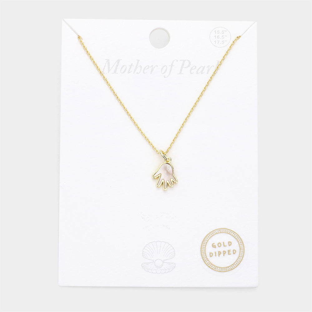 Gold Dipped Mother of Pearl Hand Pendant Necklace