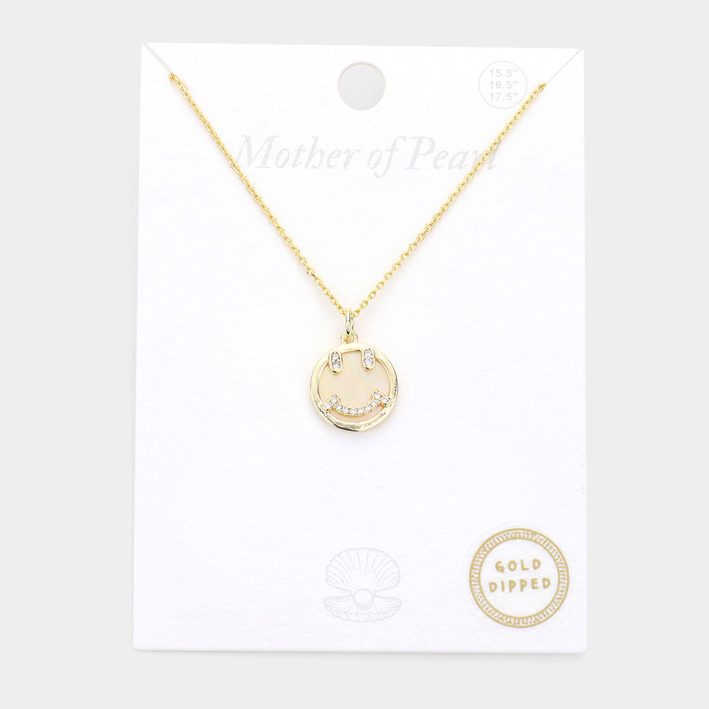 Gold Dipped Mother of Pearl Smile Pendant Necklace
