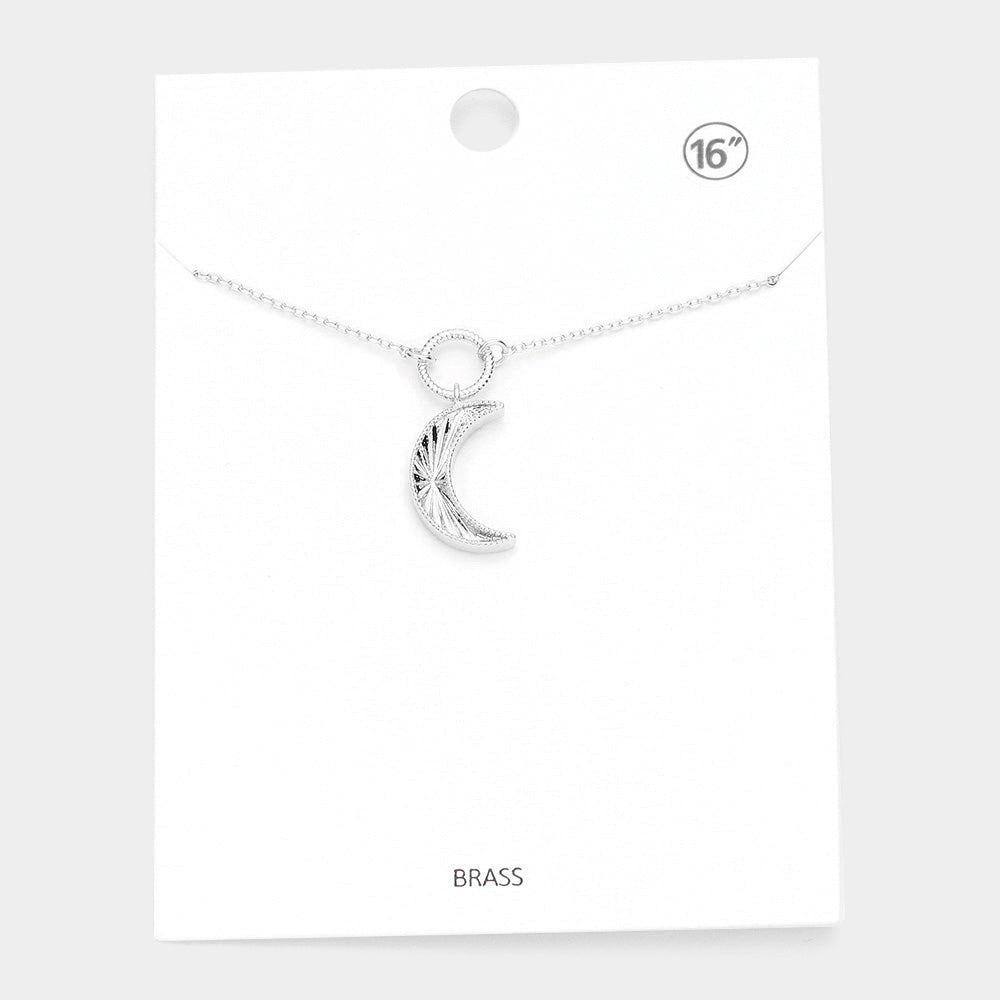 Brass Open Metal Circle Crescent Moon Link Pendant Necklace