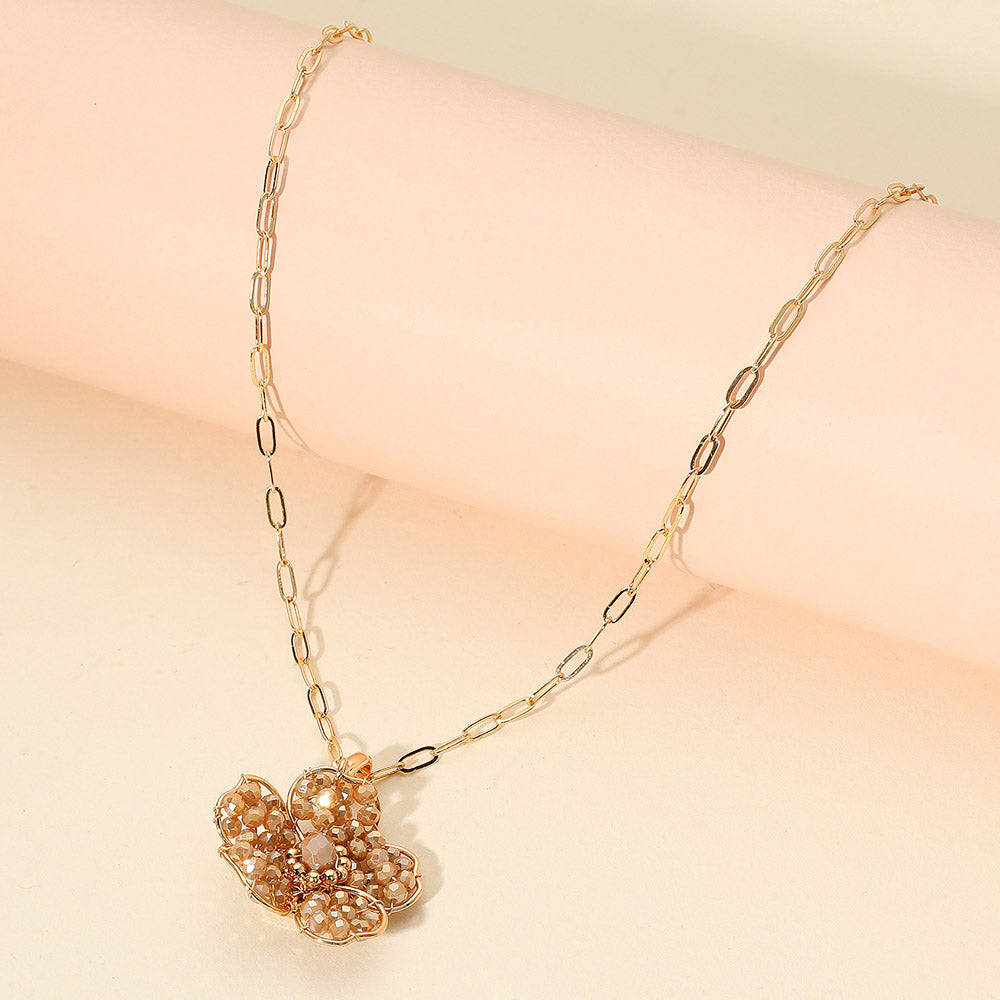 Beaded Flower Pendant Paperclip Chain Necklace