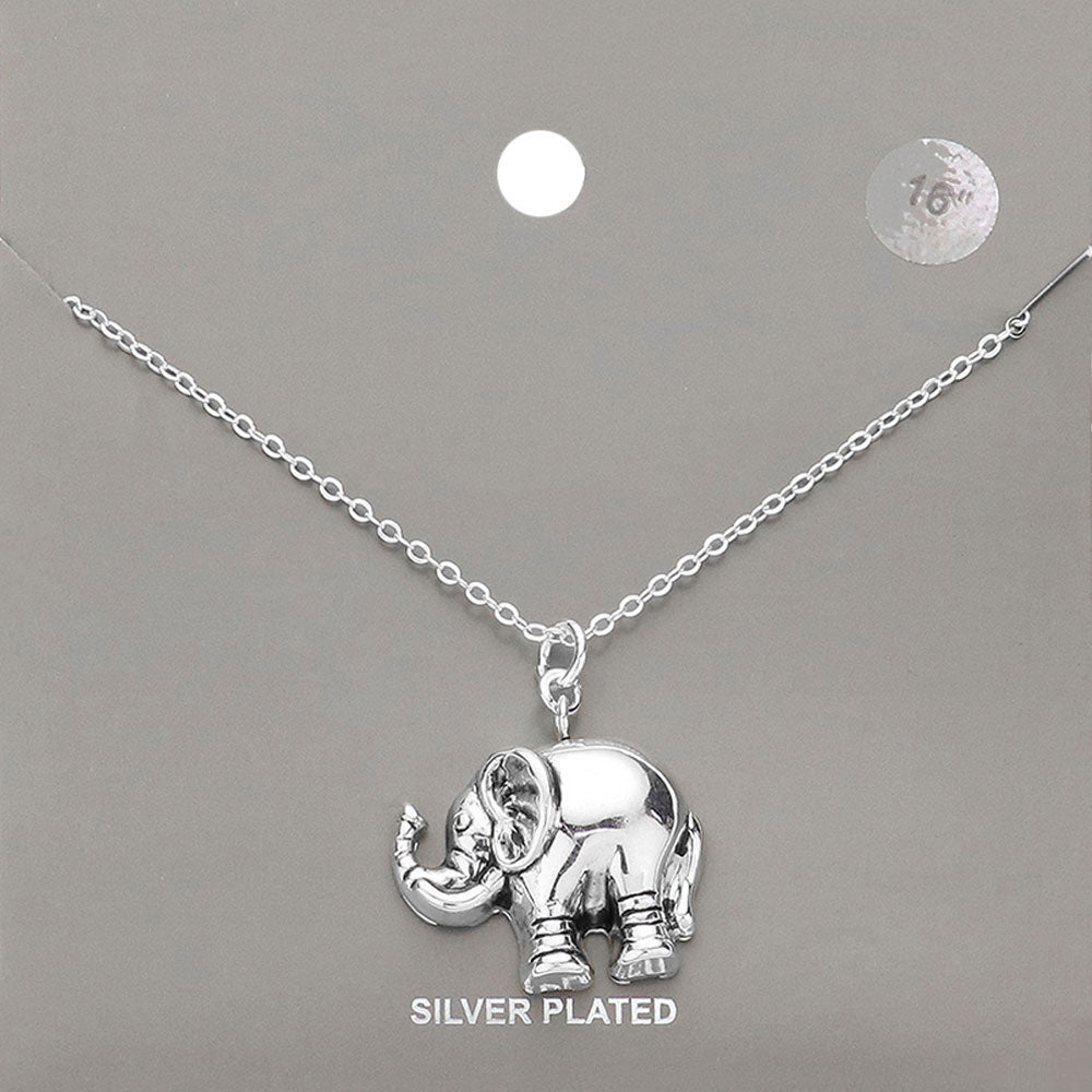 Silver Plated Metal Elephant Pendant Necklace