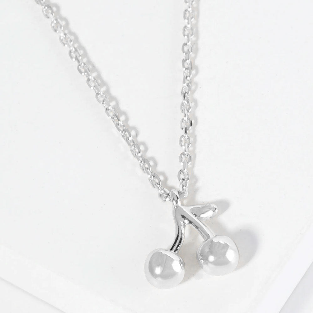 White Gold Dipped Cherry Pendant Necklace