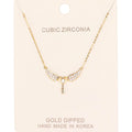 Gold Dipped CZ Angel Wings Key Pendant Necklace