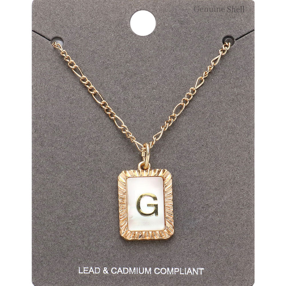 -G- Initial Monogram Genuine Shell Rectangle Pendant Necklace