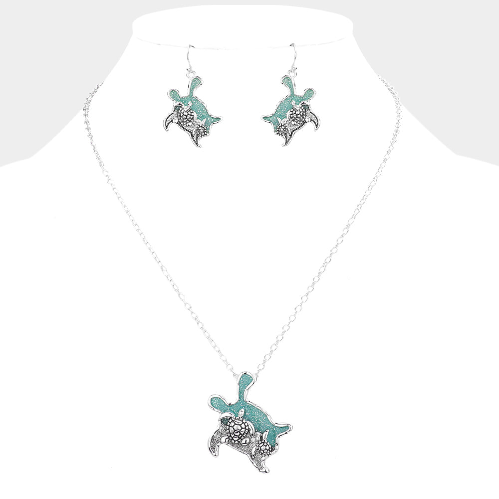 Glittered Turtle Pendant Necklace