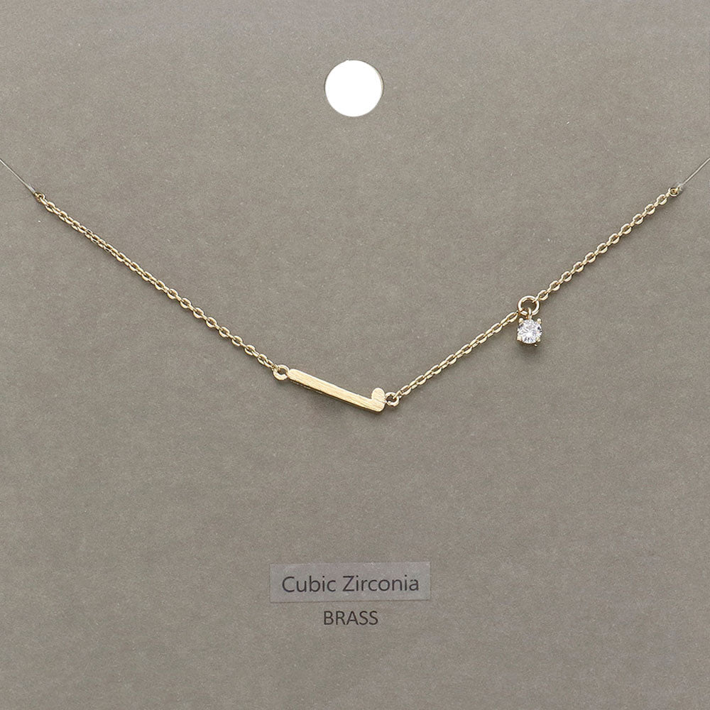 L Brass Metal Cubic Zirconia Initial Monogram Pendant Necklace