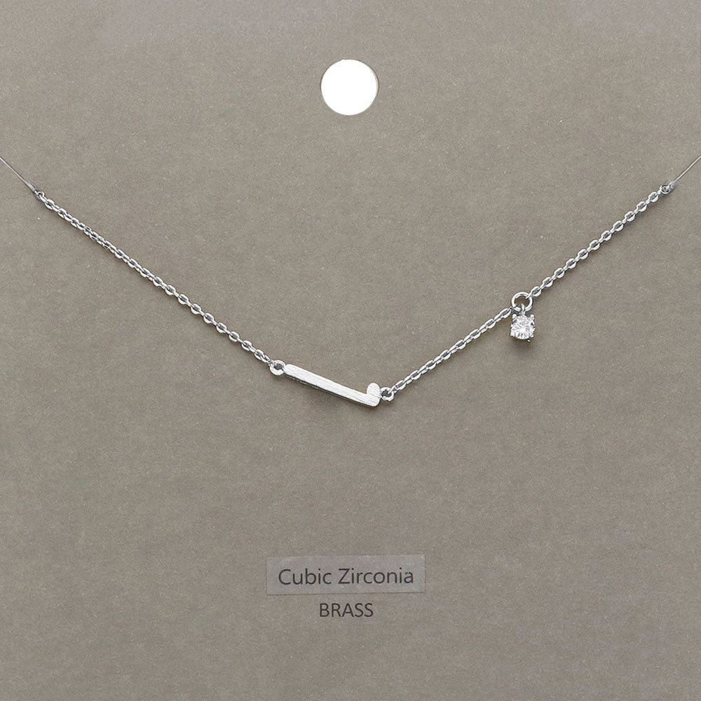 L Brass Metal Cubic Zirconia Initial Monogram Pendant Necklace