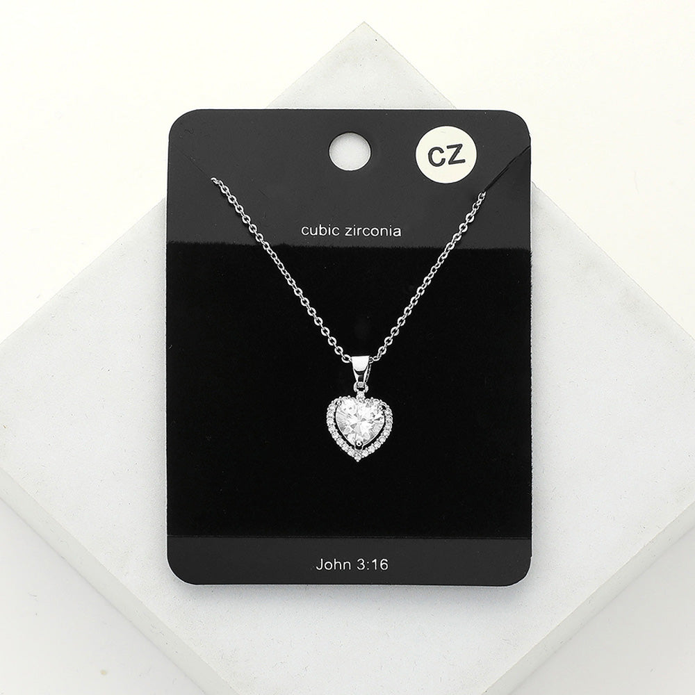 CZ Heart Stone Pendant Necklace