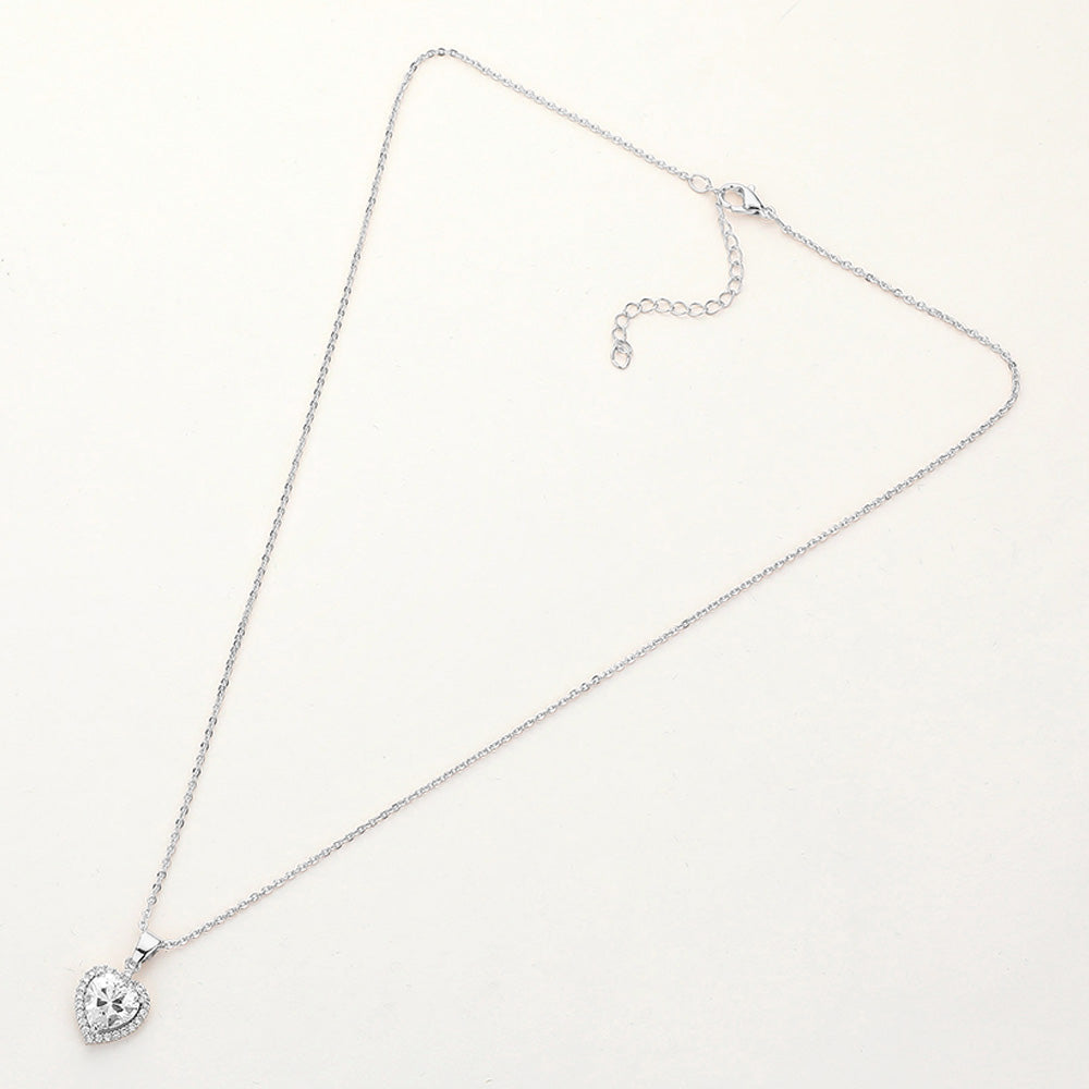 CZ Heart Stone Pendant Necklace
