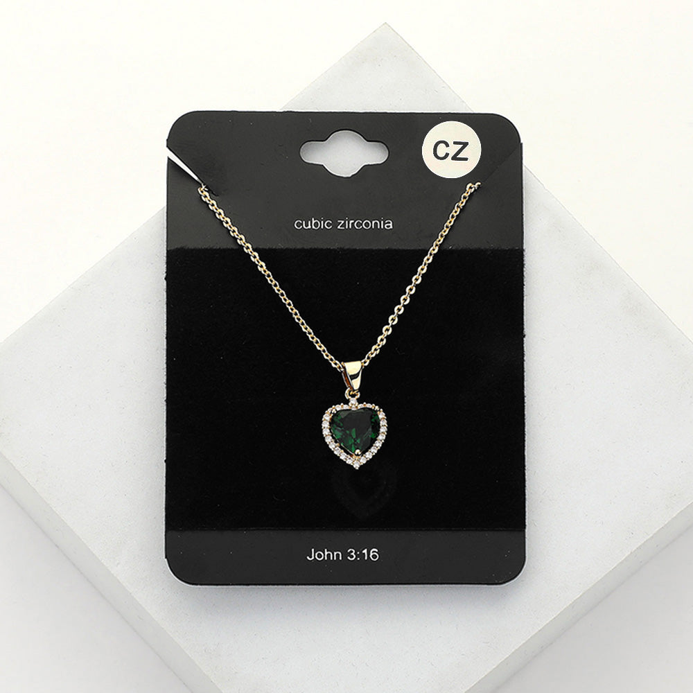 CZ Heart Stone Pendant Necklace