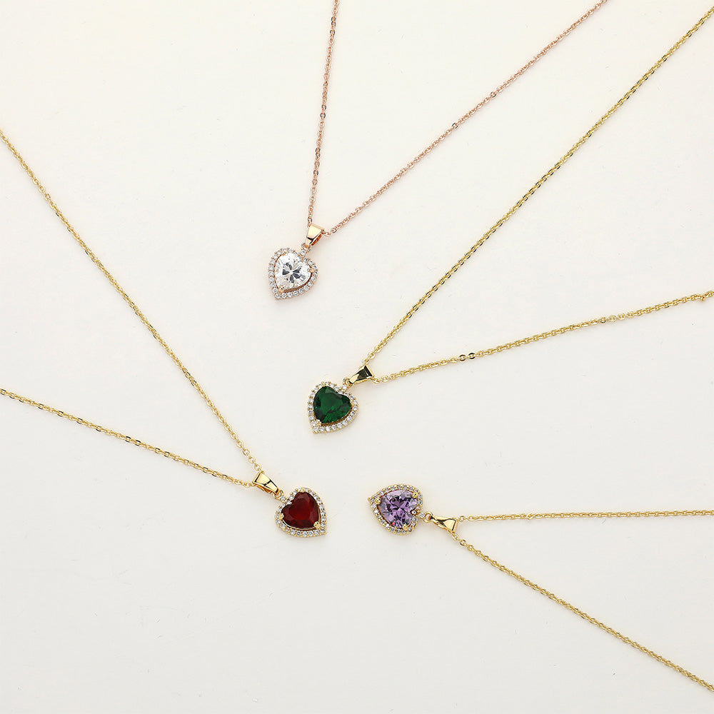 CZ Heart Stone Pendant Necklace