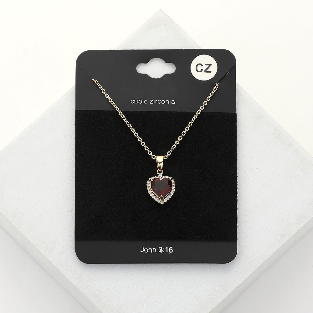 CZ Heart Stone Pendant Necklace