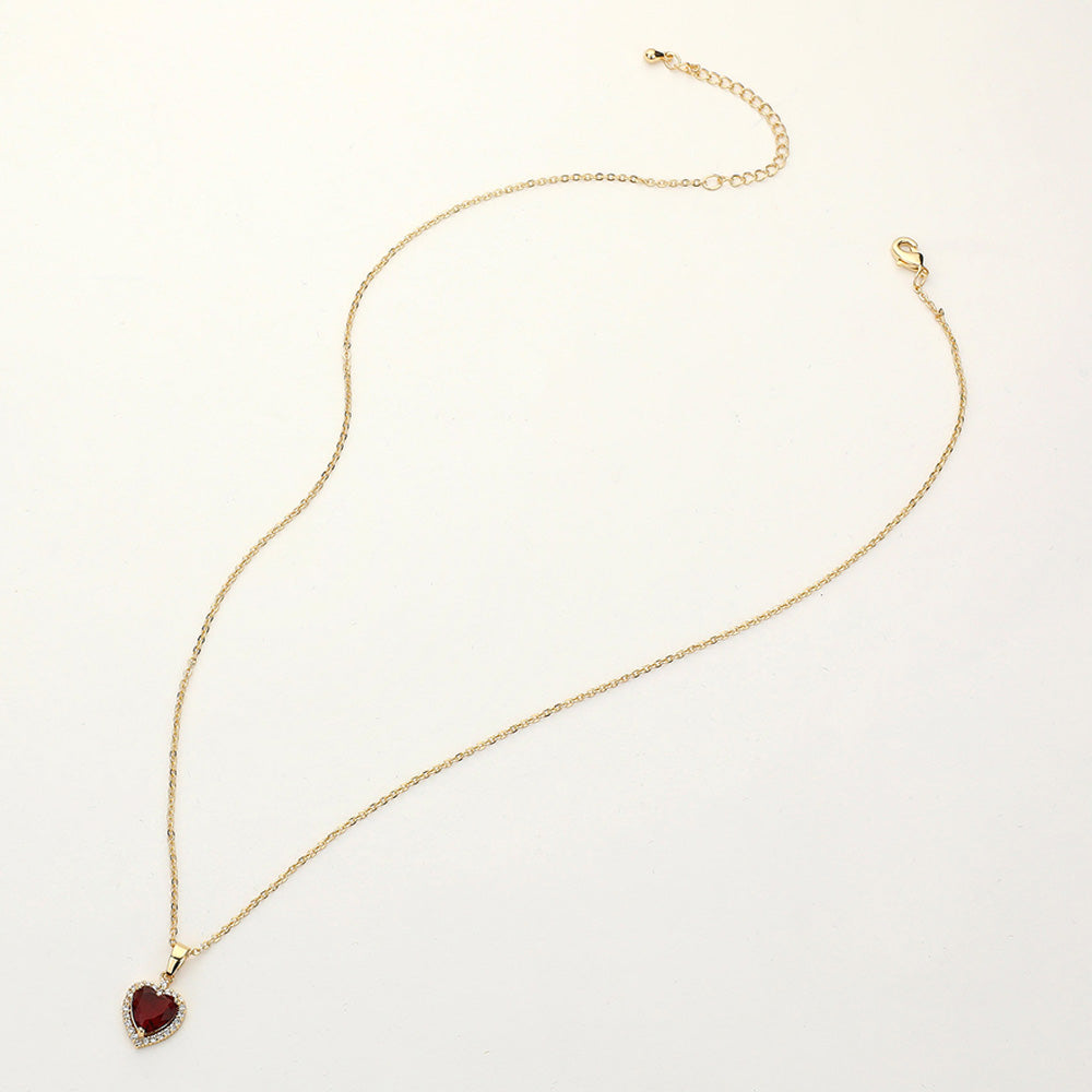 CZ Heart Stone Pendant Necklace