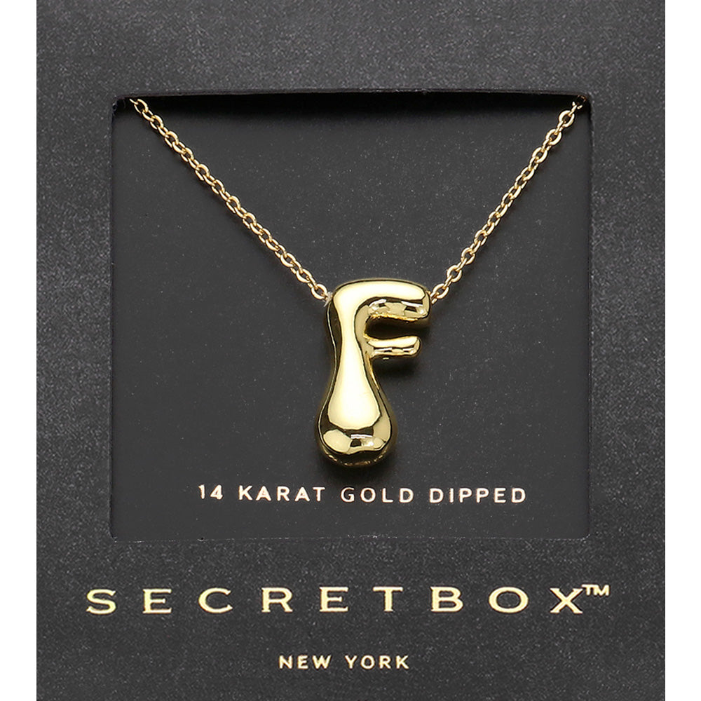 SECRET BOX_ -F- 14K Gold Dipped Bubble Initial Monogram Pendant Necklace
