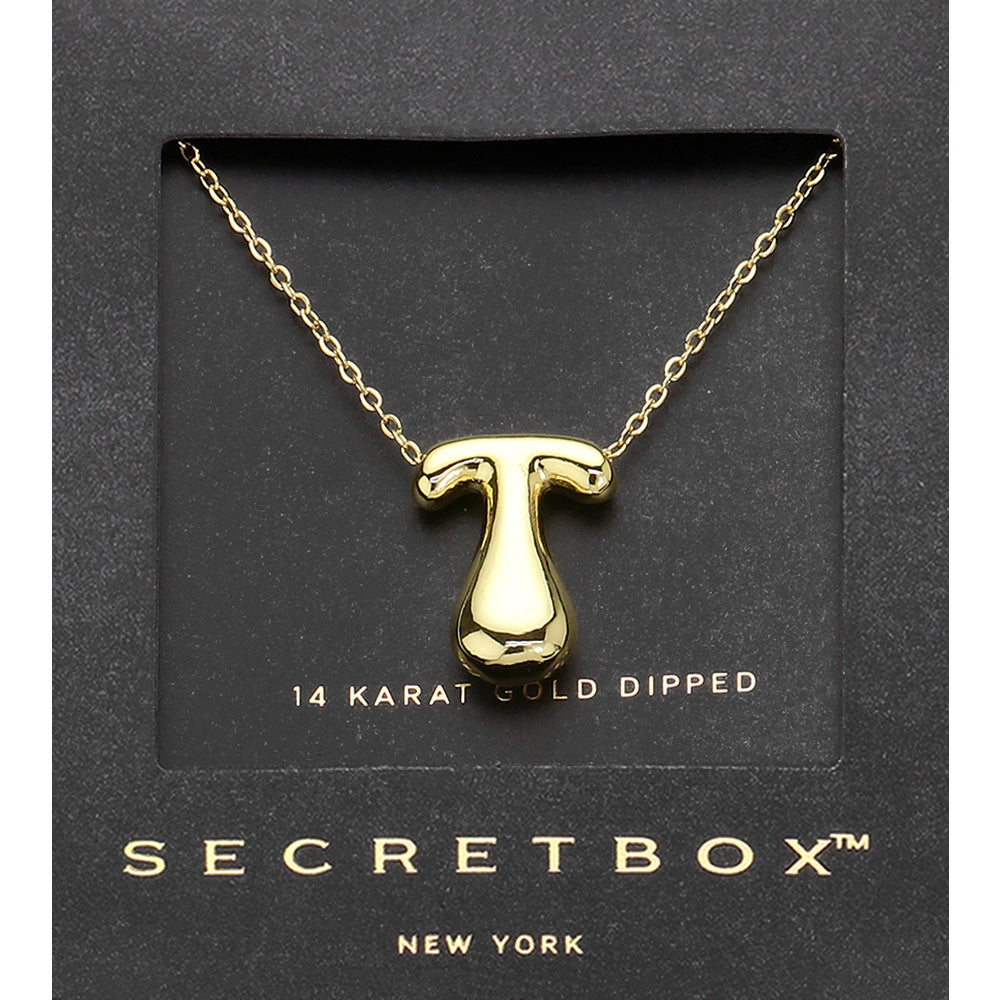 SECRET BOX_ -T- 14K Gold Dipped Bubble Initial Monogram Pendant Necklace