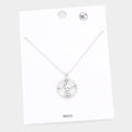Snake Accented Textured Brass Metal Round Pendant Necklace