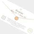 Gemini Gold Dipped CZ Zodiac Sign Metal Disc Pendant Necklace