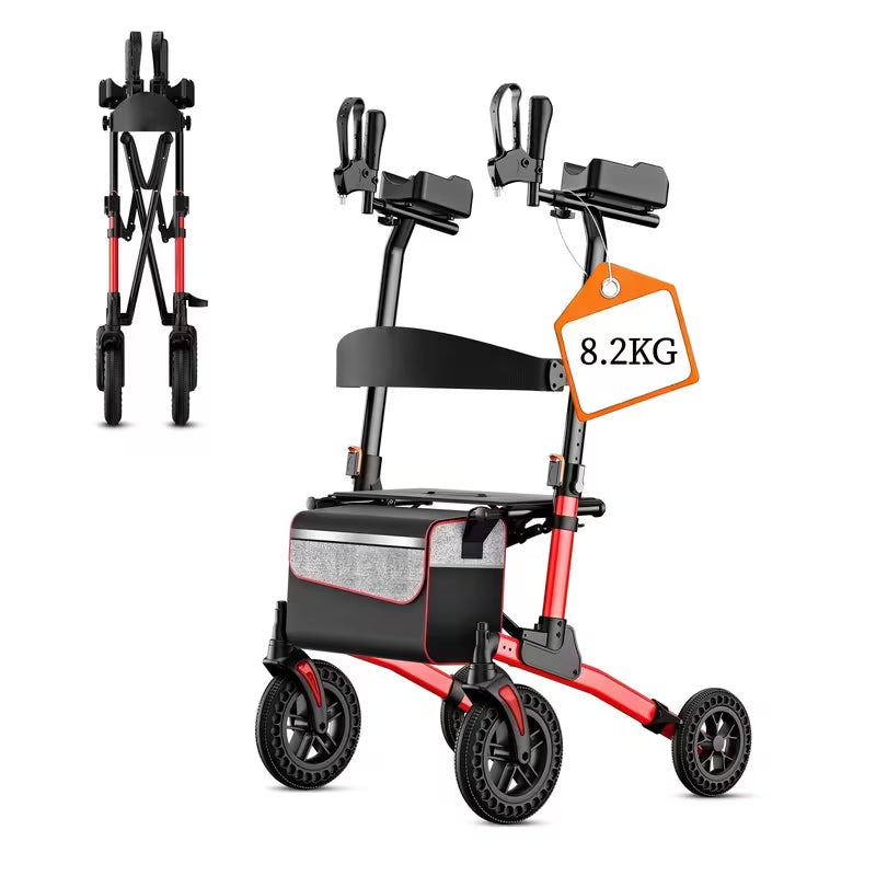 Adjustable Height Four-Wheel Walker with Enlarged Shopping Basket & Seat - Heavy-Duty Lightweight Folding Mobility Aid