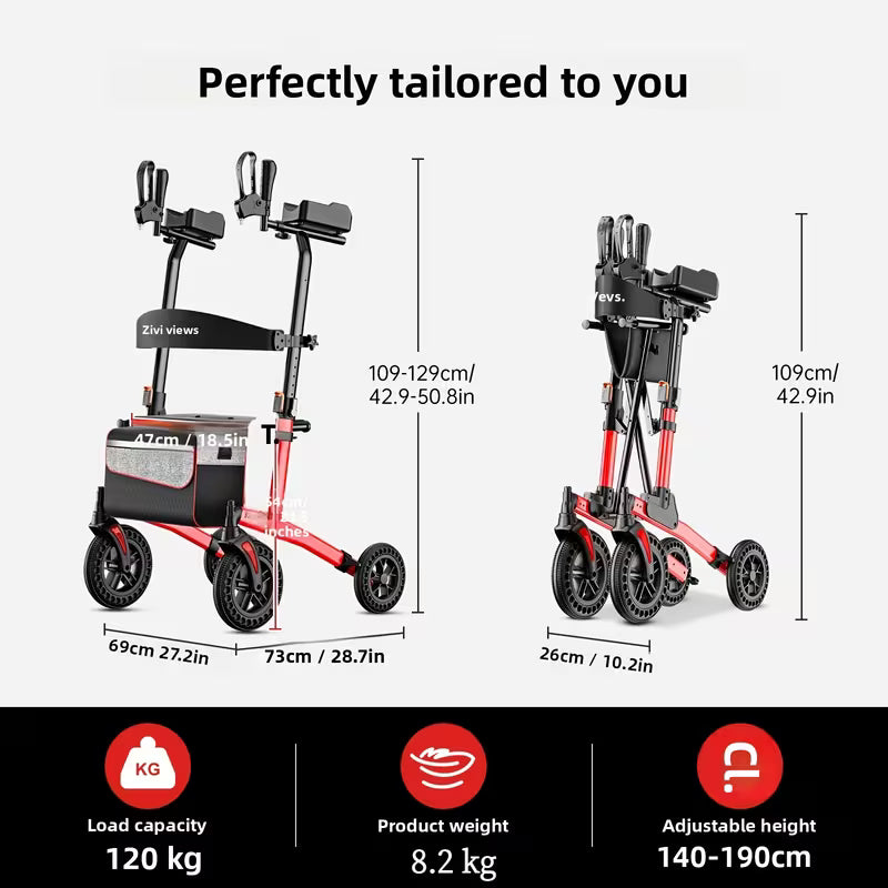 Adjustable Height Four-Wheel Walker with Enlarged Shopping Basket & Seat - Heavy-Duty Lightweight Folding Mobility Aid