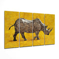 Walking Rhino on Golden Yellow 4 Pieces Mega Glass Wall Art