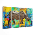 Rhino on Multicolor Paint Strokes 4 Pieces Mega Glass Wall Art