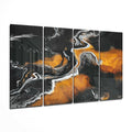 Molten Orange Lava Charcoal Flow 4 Pieces Mega Glass Wall Art