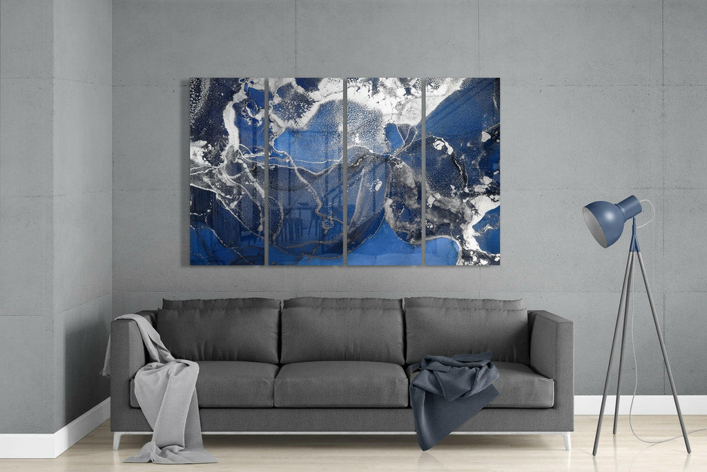 Royal Blue Silver Frost Marble Glass Wall Art
