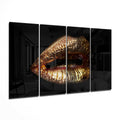 Golden Metallic Lips on Black 4 Pieces Mega Glass Wall Art