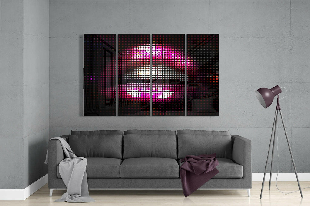 Pink LED Dot Matrix Lips 4 Pieces Mega Glass Wall Art