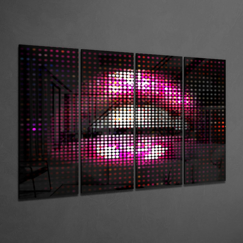 Pink LED Dot Matrix Lips 4 Pieces Mega Glass Wall Art