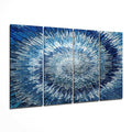 Blue Silver Radial Starburst 4 Pieces Mega Glass Wall Art