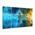 Astronaut Arms Open In Blue Gold Nebula 4 Pieces Mega Glass Wall Art