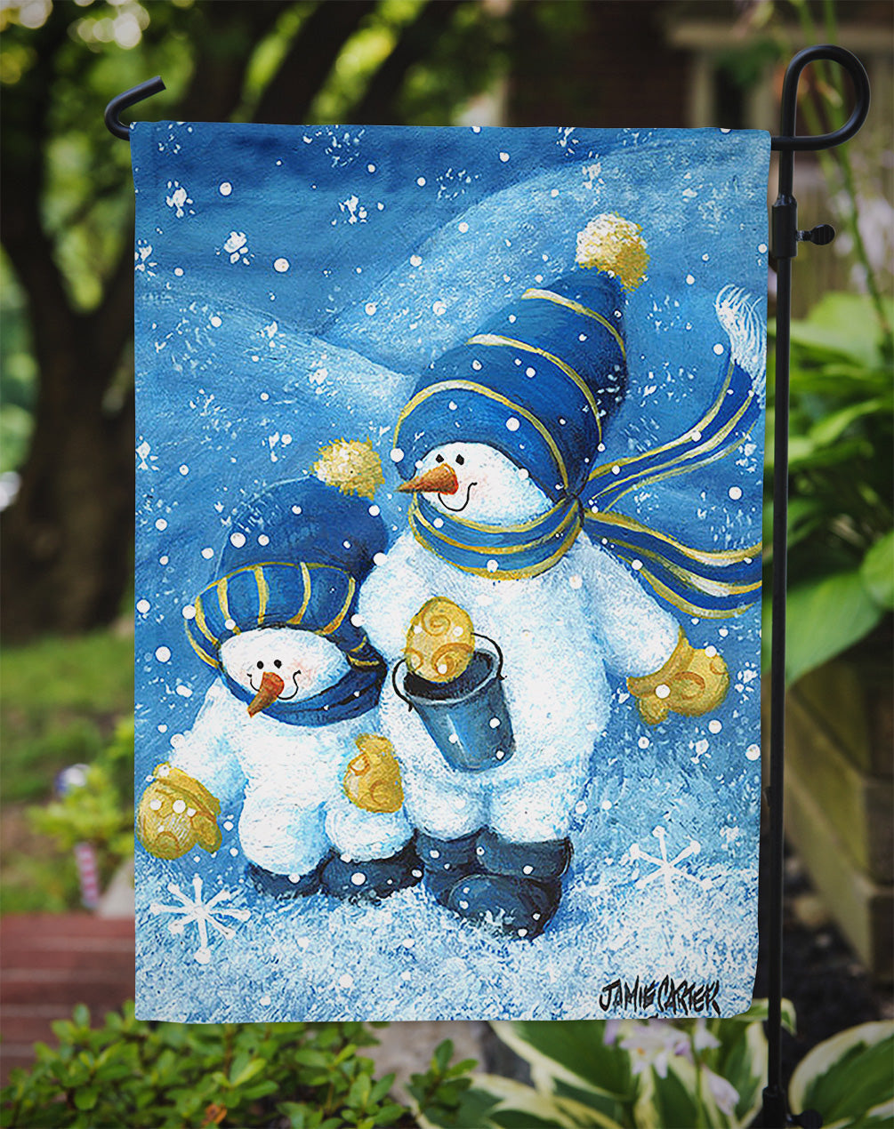 Gathering Snowflakes Snowman Garden Flag Mailbox Decorative Yard Banner Outside Patio Artwork for Flower Beds, Garden Size, Multicolor