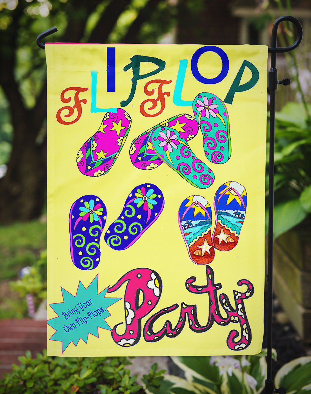 Bring your Own Filp Flops Garden Flag Mailbox Decorative Yard Banner Outside Patio Artwork for Flower Beds, Garden Size, Multicolor