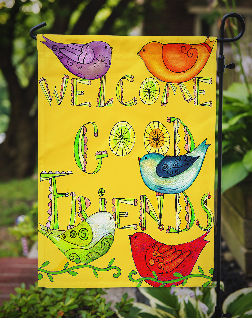 Welcome Good Friends Inspirational Garden Flag Mailbox Decorative Yard Banner Outside Patio Artwork for Flower Beds, Garden Size, Multicolor