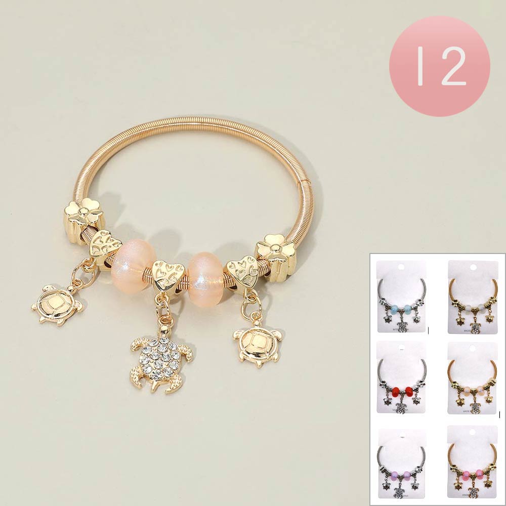 12PCS - Sea Turtle Flower Heart Charm Beaded Stretch Bracelets