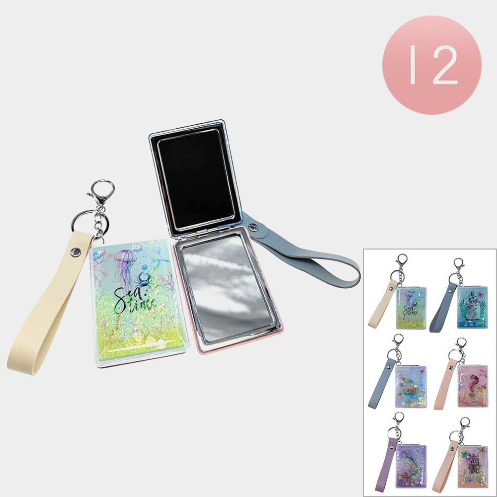 12PCS - Floating Glitter SEA DREAM Sea Life Printed Cosmetic Mirrors