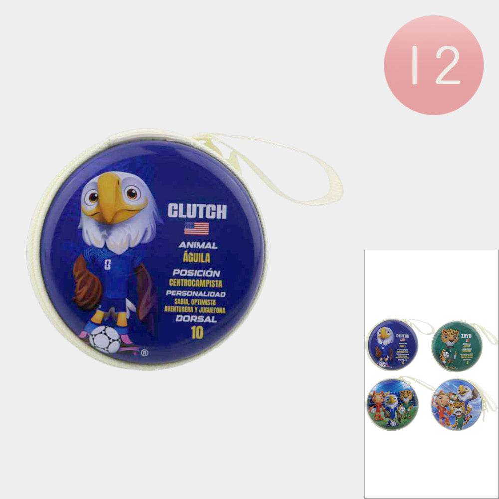 12PCS - World Cup Soccer Theme Animal Character Printed Round Mini Coin Pouch Bags